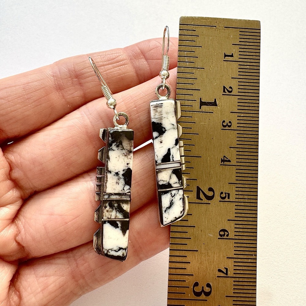 Long Navajo White Buffalo Earrings 2" Sterling 925 Signed B Etcitty Native Amer - Picture 5 of 8